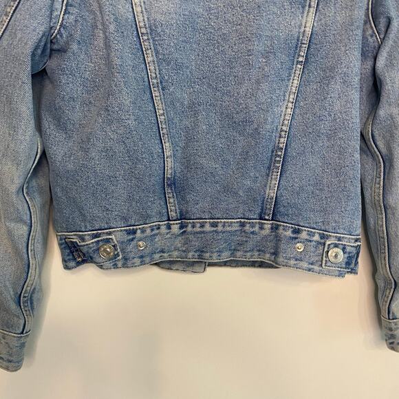 Zara Womens Blue Denim Lined Sherpa Jean Jacket Small Cropped Country Western - Picture 9 of 16